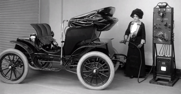Woman Charging Her Electric Vehicle in 1905
